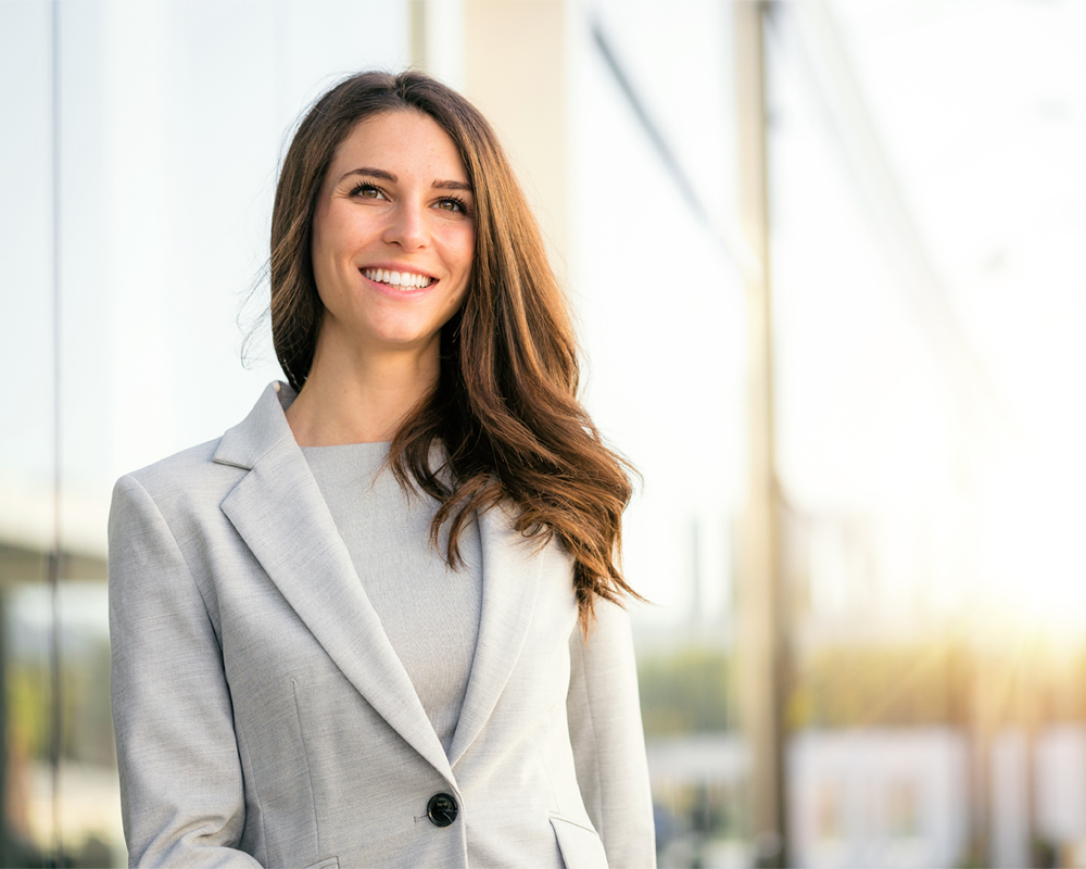 Young woman is excited to be eligible to apply for Quinn Law Center's internship opportunities.